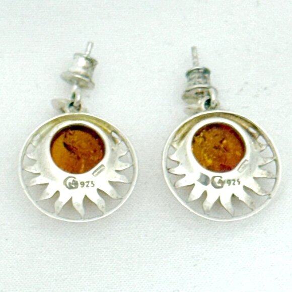 Baltic Amber "Sunrise" Sterling Post Dangle Earrings - Picture 4 of 6